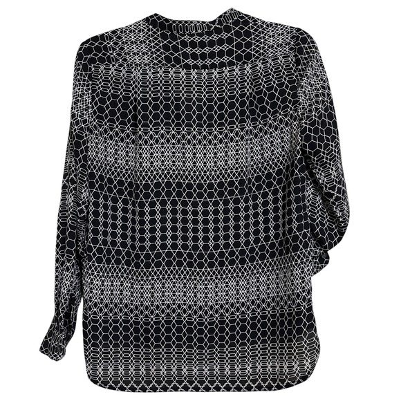 Banana Republic Black White Geometric Print Semi Sheer Roll Tab Sleeves Sz XSP - Picture 4 of 6